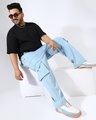 Shop Men's Light Blue Oversized Plus Size Cargo Jeans-Full