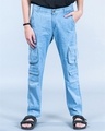 Shop Men's Light Blue Relaxed Fit Cargo Jeans-Front