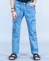 Shop Men's Light Blue Straight Fit Cargo Jeans-Front