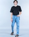 Shop Men's Light Blue Straight Fit Cargo Jeans-Full