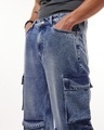 Shop Men's Light Blue Washed Straight Fit Cargo Jeans