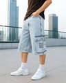 Shop Men's Light Blue Washed Baggy Fit Cargo Shorts-Front