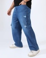 Shop Men's Light Blue Washed Oversized Plus Size Distressed Cargo Jeans-Design