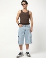 Shop Men's Light Blue Washed Straight Fit Cargo Shorts-Full