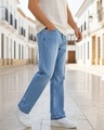 Shop Men's Light Blue Washed Straight Fit Mid-Rise Jeans-Front