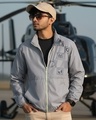 Shop Men's Light Grey Assemble Graphic Printed Wind Cheater Jacket-Front