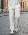 Shop Men's Light Grey Cotton Linen Pants-Front