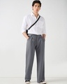 Shop Men's Light Grey Loose Fit Korean Pants-Full