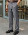 Shop Men's Light Grey Loose Fit Korean Pants-Front