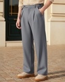 Shop Men's Light Grey Loose Fit Korean Pants-Front
