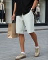 Shop Men's Light Grey Oversized Cotton Linen Shorts-Front