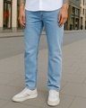 Shop Men's Light Blue Slim Straight Fit Stretchable Jeans-Front