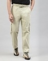 Shop Men's Light Olive Green Loose Comfort Fit Cargo Parachute Pants-Front