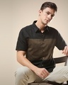 Shop Men's Black & Olive Color Block Shirt-Front