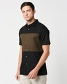 Shop Men's Black & Olive Color Block Shirt-Design