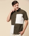 Shop Men's Linen Color Block Pocket Half Sleeves Shirt-Front