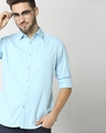 Shop Men's Lt Blue Casual Slim Fit Over Dyed Shirt-Front