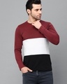 Shop Men's Maroon and Black Color Block Slim Fit T-shirt-Front