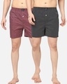 Shop Pack of 2 Men's Maroon & Black Checked Boxers-Front