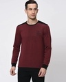 Shop Men's Maroon Color Block Slim Fit T-shirt-Front