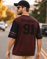 Shop Men's Maroon Dead Pool Jersey Graphic Printed Oversized T-shirt-Front