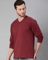 Shop Men's Maroon Full Sleeve V Neck T-shirt-Design