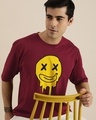 Shop Men's Maroon Graphic Printed Oversized T-shirt-Front