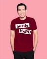 Shop Men's Maroon Hustle Hard Typography T-shirt-Front