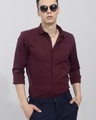 Shop Men's Maroon Minimal Striped Slim Fit Shirt-Front