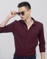 Shop Men's Maroon Minimal Striped Slim Fit Shirt-Full