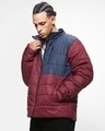 Shop Men's Maroon & Blue Color Block Oversized Puffer Jacket-Front