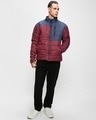 Shop Men's Maroon & Blue Color Block Oversized Puffer Jacket-Full