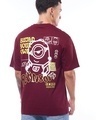 Shop Men's Maroon Rainbow Minion Graphic Printed Oversized T-shirt-Front