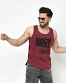 Shop Men's Maroon Rock & Roll Typography Slim Fit Vest-Front