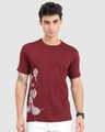 Shop Men's Maroon Stripe Effect Mickey Mouse Printed T-shirt-Front