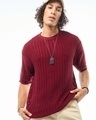 Shop Men's Maroon Textured Oversized T-shirt-Front