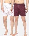 Shop Pack of 2 Men's Maroon & White All Over Printed Boxers-Front