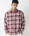 Shop Men's Maroon & White Checked Oversized Shirt-Front