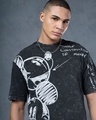 Shop Men's Grey Mickey Smiling Graphic Printed Oversized Acid Wash T-shirt
