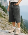 Shop Men's Mid Grey Washed Baggy Fit Shorts-Front