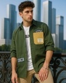 Shop Men's Moss Green Batch Printed Oversized Shirt-Front