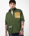 Shop Men's Moss Green Batch Printed Oversized Shirt-Front