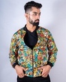 Shop Men's Multicolor Abstract Printed Relaxed Fit Velvet Jacket-Front