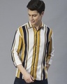 Shop Men's White & Yellow Striped Slim Fit Shirt-Front