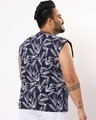 Shop Men's Navy Blue All Over Leaf Printed Plus Size Vest-Full