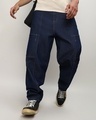 Shop Men's Navy Blue Baggy Cargo Jeans-Front