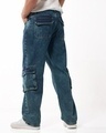 Shop Men's Navy Blue Baggy Straight Fit Washed Cargo Jeans-Design