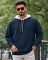 Shop Men's Navy Blue & Beige Oversized Hoodies-Front