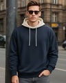 Shop Men's Navy Blue & Beige Oversized Hoodies-Front
