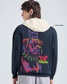 Shop Men's Navy Blue & Beige Top Dawg Graphic Printed Oversized Hoodies-Full